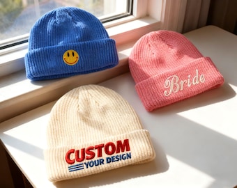 Custom Beanie Hats Logo/Text ,Personalized Embroidered Beanie Winter Hat ,Classic Beanies for Adults Winter Beanies Warm Hats Custom Beanie
