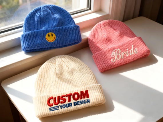 Custom Beanie Hats Logo/Text ,Personalized Embroidered Beanie Winter Hat ,Classic Beanies for Adults Winter Beanies Warm Hats Custom Beanie