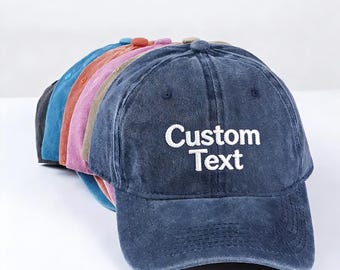 Custom text embroidered hats, vintage baseball caps, for mom, dad, grandpa, grandma, brides, bachelorette parties, group events