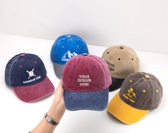 Personalized text caps, custom name and logo baseball caps, retro two-tone baseball caps, bridal gifts, bachelorette party caps, unisex hat