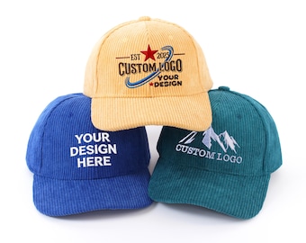 Custom corduroy hats, holiday gifts, Christmas gifts, embroidered personalized text, logos, unisex, bachelor/bachelorette party hats.