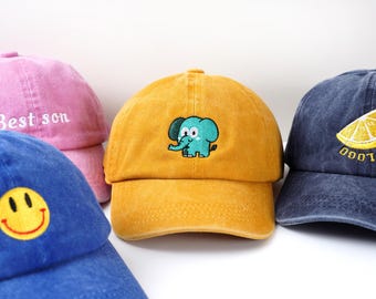 Customized children hats,embroidered text,logo baseball cap, personalized hat, washed hat,parent-child hats, birthday gift, Christmas gift