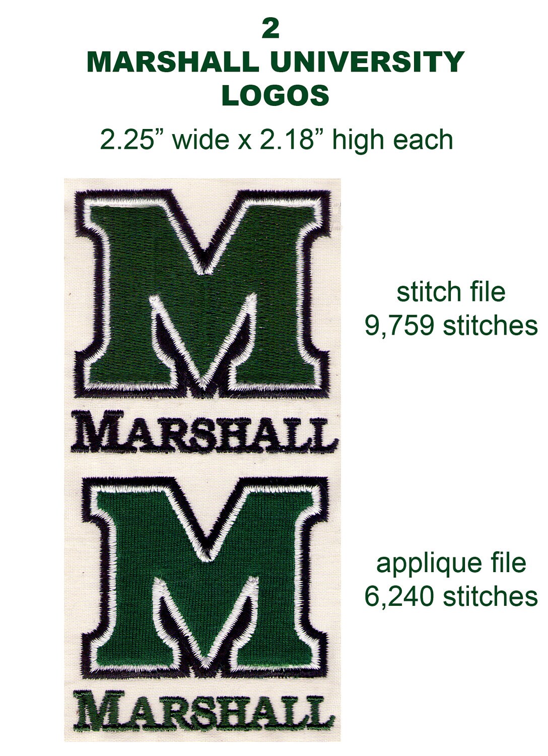 2 MARSHALL UNIVERSITY M LOGOS stitched & applique design files | Etsy