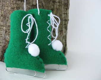 Felt Ice Skates Christmas Ornament Forest Green Vintage Style Christmas Eco-Friendly