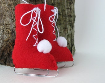 Red Felt Ice Skates Christmas Ornament Vintage Style Eco-Friendly