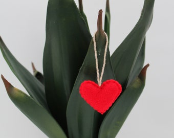 Red Felt Heart Christmas Ornament Small Recycled Heart Ornament