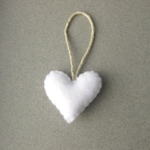 White Felt Heart Christmas Ornament Recycled Felt heart Eco Friendly image 2