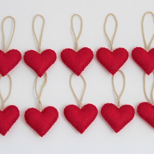 10 Red Felt Heart Ornaments Valentine's Hearts Eco-Friendly image 2