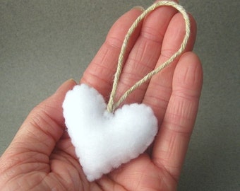 White Felt Heart Recycled Christmas Ornament, Eco Friendly
