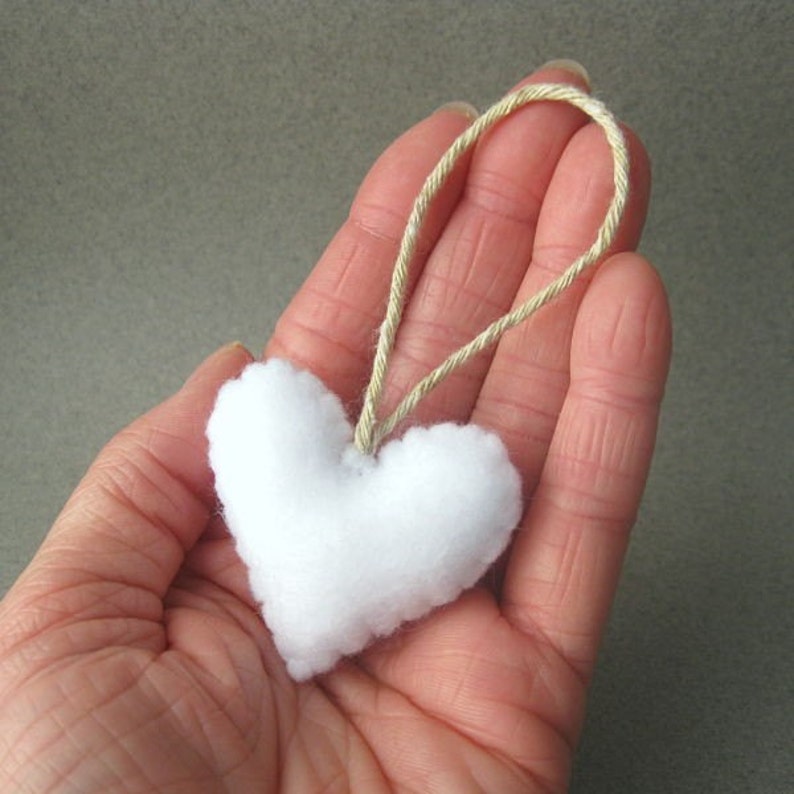 White Felt Heart Christmas Ornament Recycled Felt heart Eco Friendly image 1