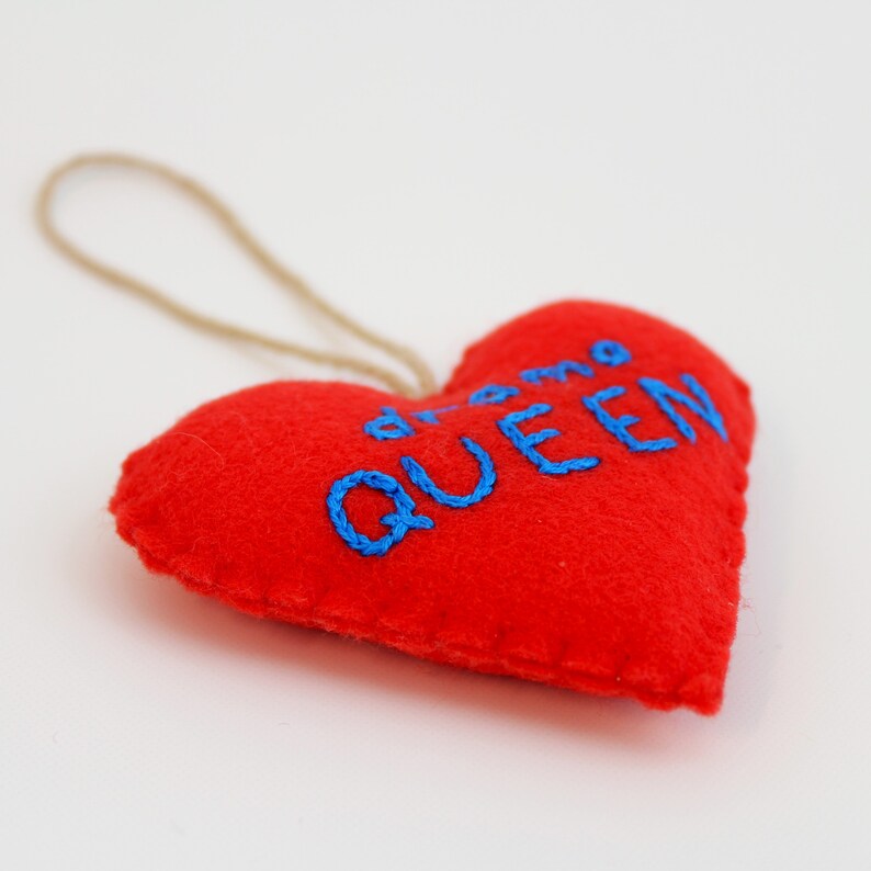 drama QUEEN, Red felt heart, Ready To Ship Funny, Snarky Large Felt Heart Valentine's Day Ornament, Red image 4
