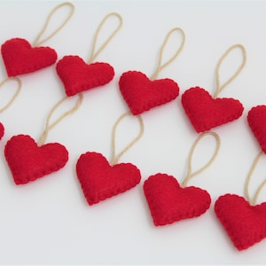 10 Red Felt Heart Ornaments Valentine's Hearts Eco-Friendly image 1