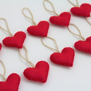 10 Red Felt Heart Ornaments Valentine's Hearts Eco-Friendly image 3