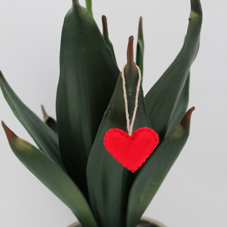 10 Red Felt Heart Ornaments Valentine's Hearts Eco-Friendly image 4