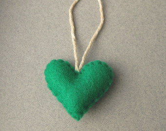 Green Felt Heart Ornament, Eco Friendly Christmas Decor