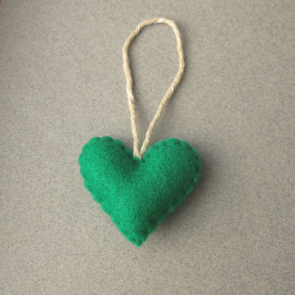 Green Felt Heart Ornament, Christmas ornament Recycled Felt Eco Friendly