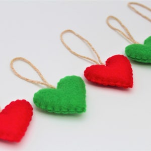 5 Felt Hearts Choose your colors, Christmas Ornaments Wedding favors Eco-Friendly Recycled Felt 3 red, 2 apple