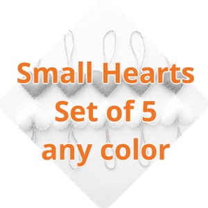 5 Felt Hearts Choose your colors, Christmas Ornaments Wedding favors Eco-Friendly Recycled Felt