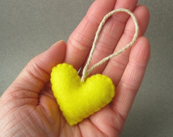 Sunshine Yellow Felt Heart Ornament Eco Friendly made with recycled felt