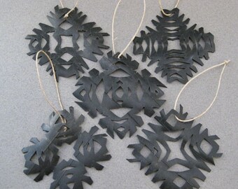 Snowflake Ornaments Eco Friendly bicycle inner tubes Christmas Set of 5 OOAK