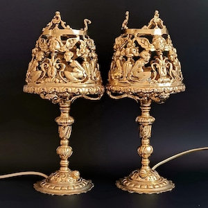 Set van 2 antieke tafellampen Zeldzame vondst Verzamelbaar nachtlampje Nachtlampje Sierlijke tafellamp Kerstcadeau Art Nouveau Mythische lamp