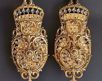 Set of 2 sconces Antique wall hanging lamp Collectible lamp with crystal drops Night light vintage sconce Home decor Crystal droplets