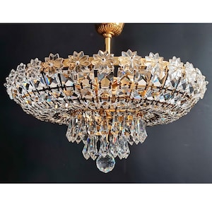Collectible ceiling chandelier with flower crystals WORKING Vintage lamp Art Nouveau lighting Home decor Housewarming gift Glass drops