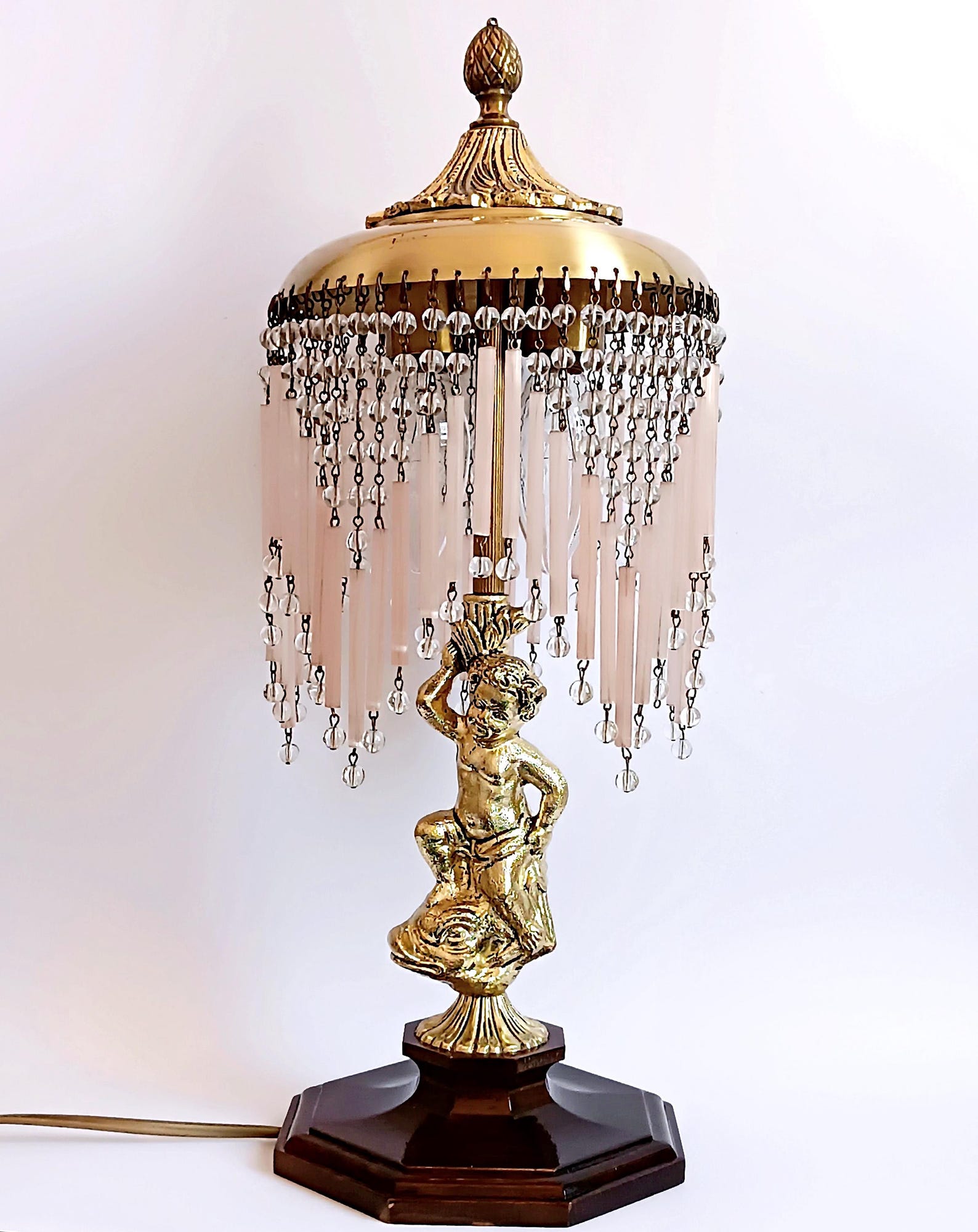 Pair of Antique Bedside Lamps on Wooden Base Collectible Table Lamp — free download