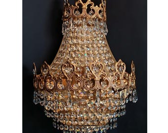 Vintage sconce Collectible lamp Night light with glass droplets and rhinestones Wall mounted lamp Housewarming gift Imperial style