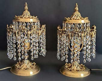 Set of 2 table lamps Collectible bedside lamps with crystal drops Night light waterfall lamp Table lamp Housewarming gift
