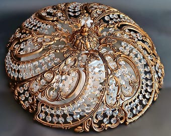 Grote kroonluchter voor verzamelaars WERKT Vintage lamp met glazen stenen Ronde verlichting Inwijdingsfeest cadeau Kristallen druppels