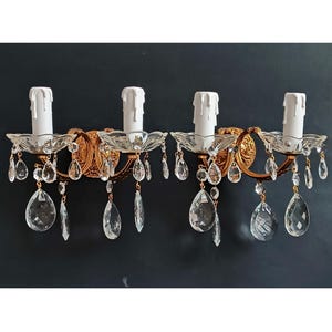 2 antique sconce for 2 bulbs Wall hanging lamp Collectible vintage lamp with crystal drops Night light antique sconce Candle shape lamps