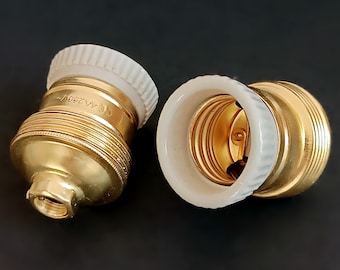 Set of 2 vintage lamp sockets Metal and ceramic socket E27 Lamp spare part Lighting supplies Pair of lamp sockets Chandalier part
