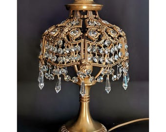 Bedside lamp with crystal drops Collectible table lamp Night light waterfall lamp Housewarming Christmas gift Art Nouveau Home decoration