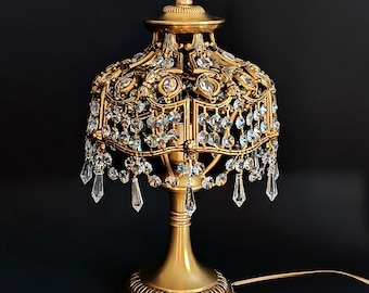 Collectible table lamp Bedside lamp with crystal drops Night light waterfall lamp Housewarming Christmas gift Art Nouveau Home decoration