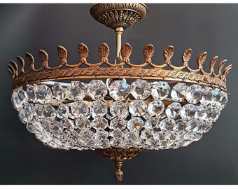 Collectible ceiling chandelier WORKING Lamp with glass stones Art Nouveau lighting Home deco Housewarming gift Glass drops