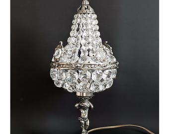 vintage Putti bedside lamp Collectible crystal drop table lamp Night light Waterfall lamp Housewarming gift Art Nouveau Empire style