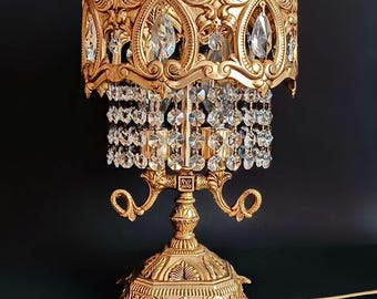 Antique bedside lamp Collectible crystal drops table lamp Night light Waterfall lamp Housewarming gift Art Nouveau Christmas gift