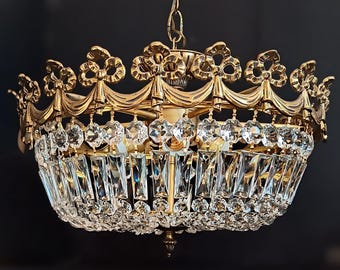Collectible bronze ceiling chandelier WORKING lamp with glass stones Art Nouveau Antique lighting Home decoration Crystal droplets lamp
