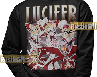 Moletom LUCIFER HAZBIN HOTEL, Suéter personalizado Luficier Morningstar, Produtos vintage de fãs de Journey To The Light, Camiseta Lucifer Magne Bootleg Rap