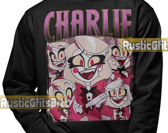 Moletom CHARLIE HAZBIN HOTEL, Suéter personalizado Charlie Morningstar, Produtos vintage de fãs de Journey To The Light, Camisetas falsificadas da Charlotte Magne