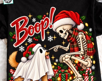 Boop Christmas PNG, Skeleton & Ghost Dog Holiday Design, Spooky Christmas Sublimation, Funny Xmas Shirt Digital Download