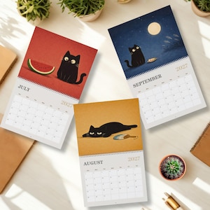 Beautiful illustrated cat calendar gift for birthdays, holidays, Christmas and New Year planning for friends and family.