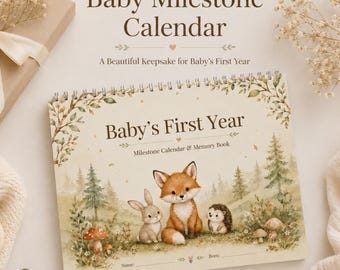 Calendario de hitos del primer año del bebé, libro de recuerdos con temática de bosque, diario de regalo para la habitación del bebé