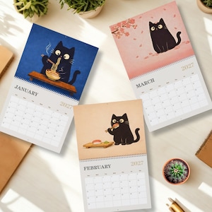 Unique gift for cat lovers featuring original black cat illustrations and spacious monthly layouts for planning throughout the year.