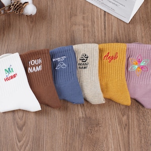 Custom Embroidered Vintage  Socks, Unisex Cotton Socks With Personalized Text Logo, Bachelorette Party Gift,Custom Name Socks.