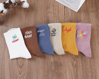 Custom Embroidered Vintage  Socks, Unisex Cotton Socks With Personalized Text Logo, Bachelorette Party Gift,Custom Name Socks.