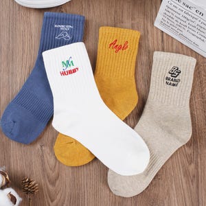 Custom  Embroidered Vintage  Socks，Personalized socks with your logo , text, name, mom dad Socks, Bridesmaid Socks. Gift Idea. Name Socks