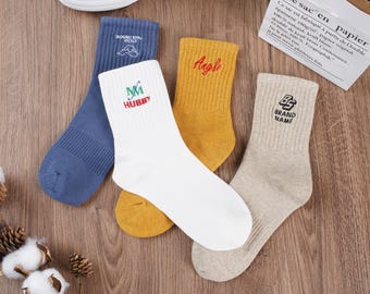 Custom  Embroidered Vintage  Socks，Personalized socks with your logo , text, name, mom dad Socks, Bridesmaid Socks. Gift Idea. Name Socks