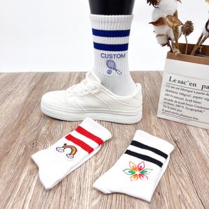 Custom Personalized Embroidered Letters on Soft Cotton Socks，with text, you names, and logo socks, Customized embroidered socks.